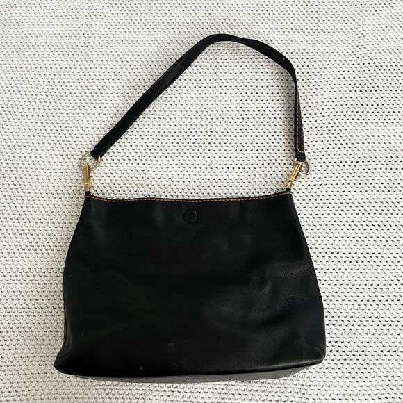 Plinio Visona Italy Black Leather Tan Stitch Shoulder Bag Animal Print Liner - Picture 9 of 10